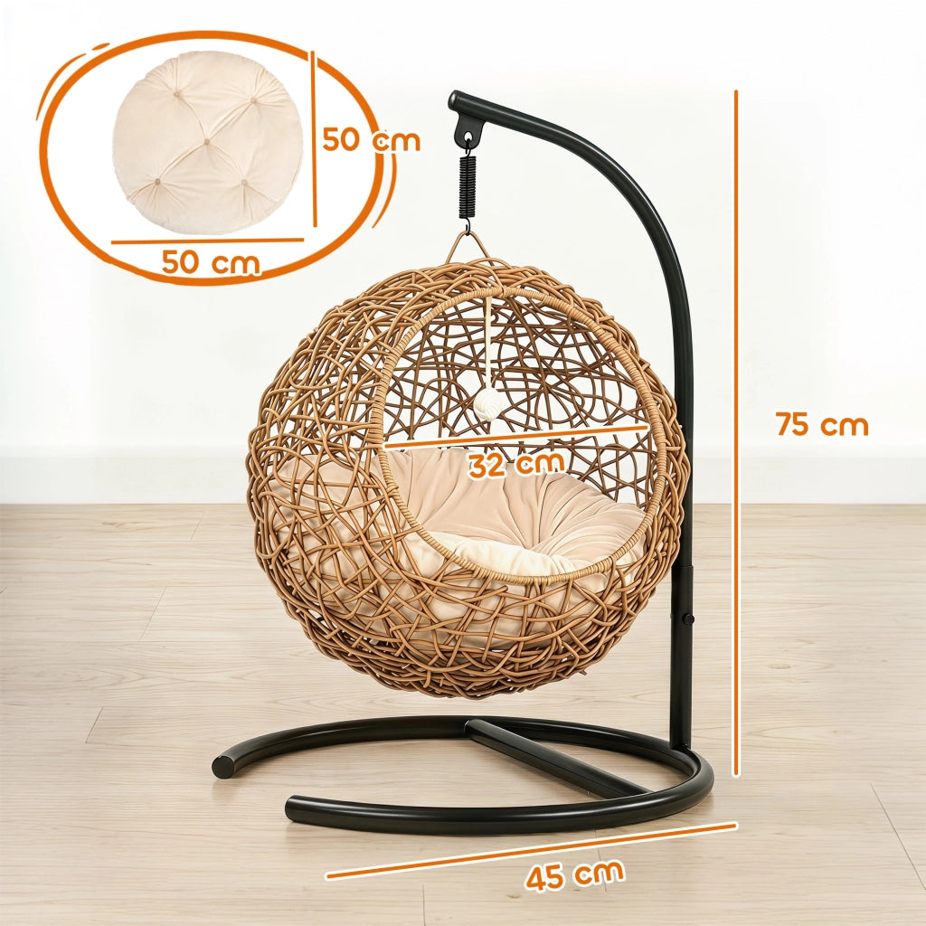 Letto per gatti in rattan con cuscino lavabile e palla ¨C zephmum ¨C 45x41x75 cm marrone chiaro