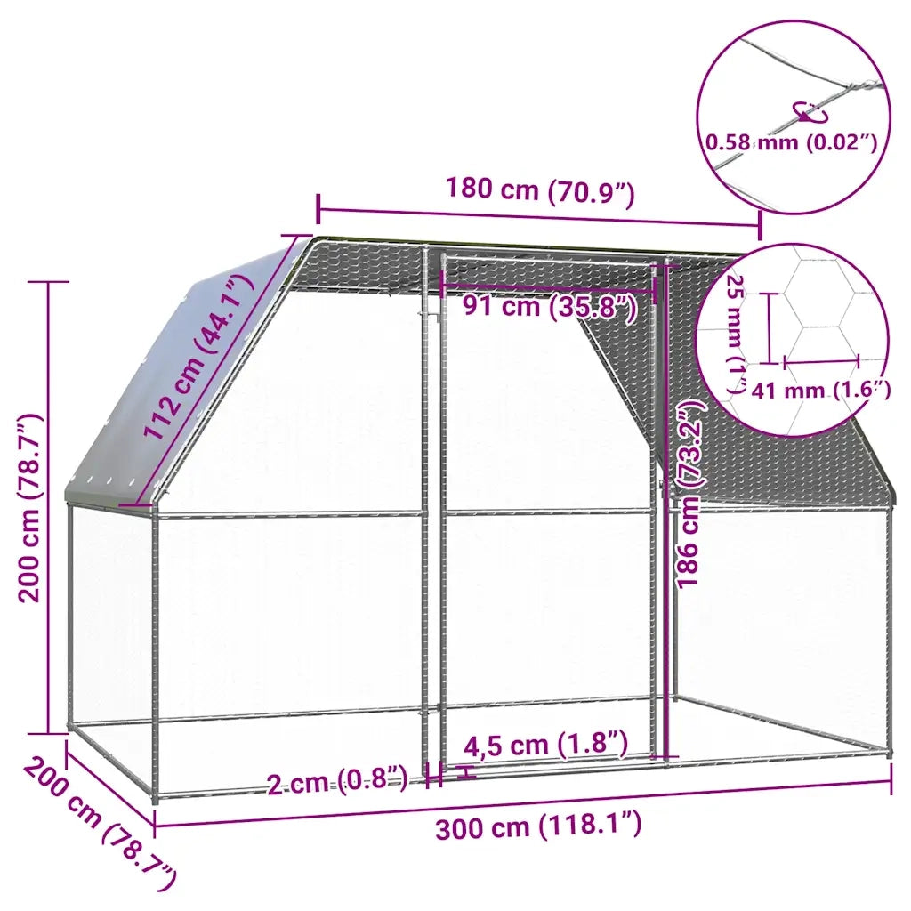 Gabbia per Polli Argento e Grigio 3x2x2 m in Acciaio Zincato 155889