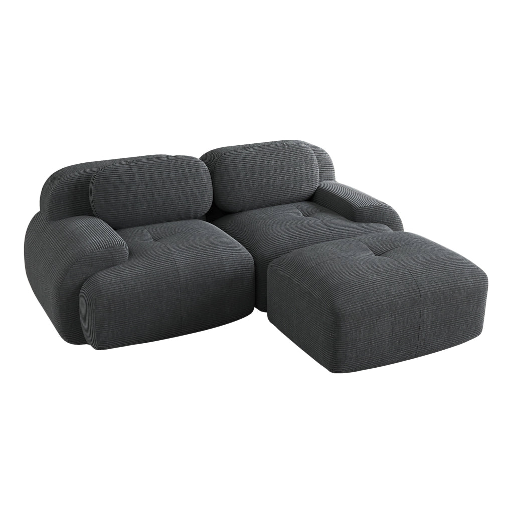 Divano angolare modulare in tessuto effetto velluto a coste grigio 208x178x70 cm