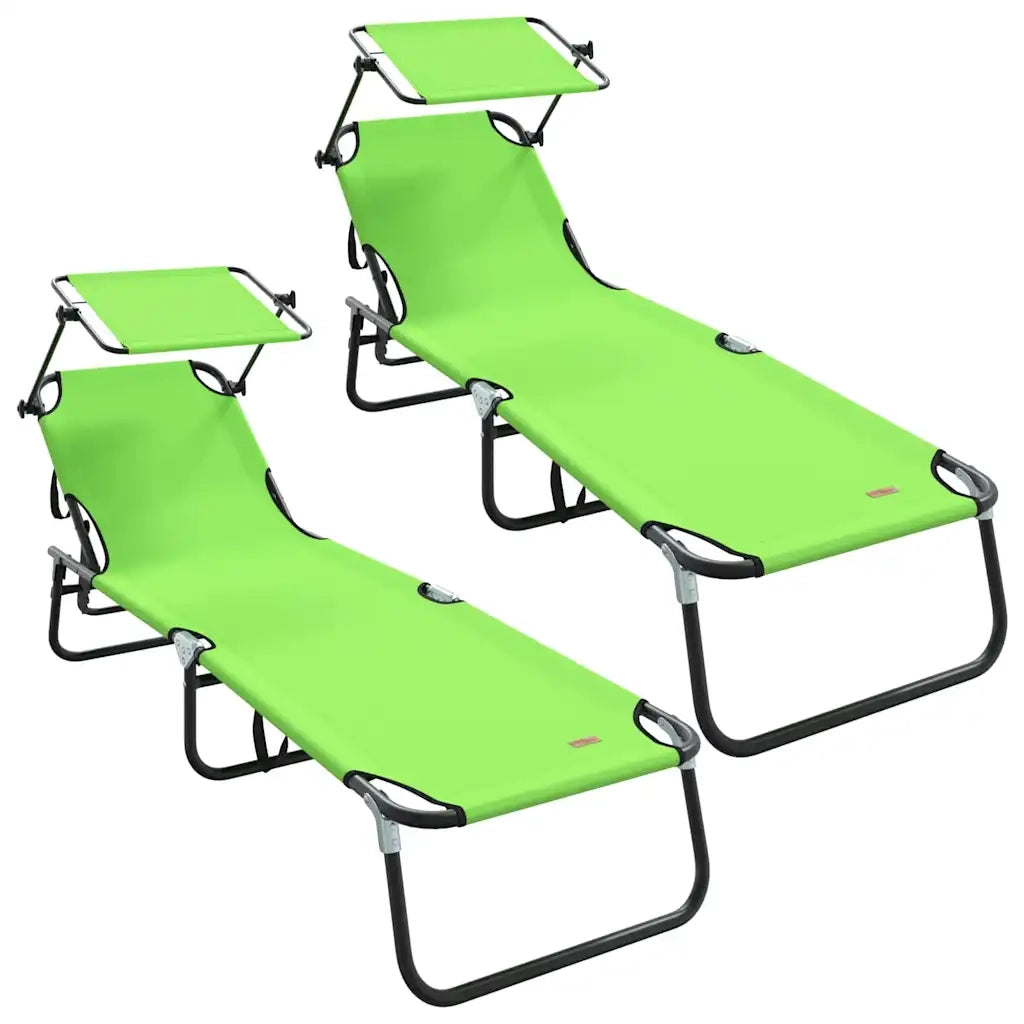 Lettino Prendisole | Sdraio da giardino | Lettino da sole pieghevole 2 pz Verde 190 x 57 x 81 cm