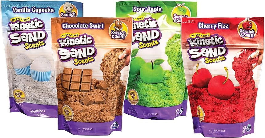 Kinetic Sand | Sacchetto da 226g di sabbia cinetica profumata colorata in 4 variazioni | magica da modellare | Giocattol