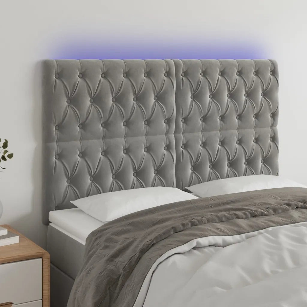 Testiera | Testata a LED Grigio Chiaro 160x7x118/128 cm in Velluto