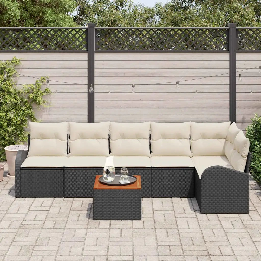 Set Divano da Giardino 7 pcs Nero e Crema polyrattan 3356255