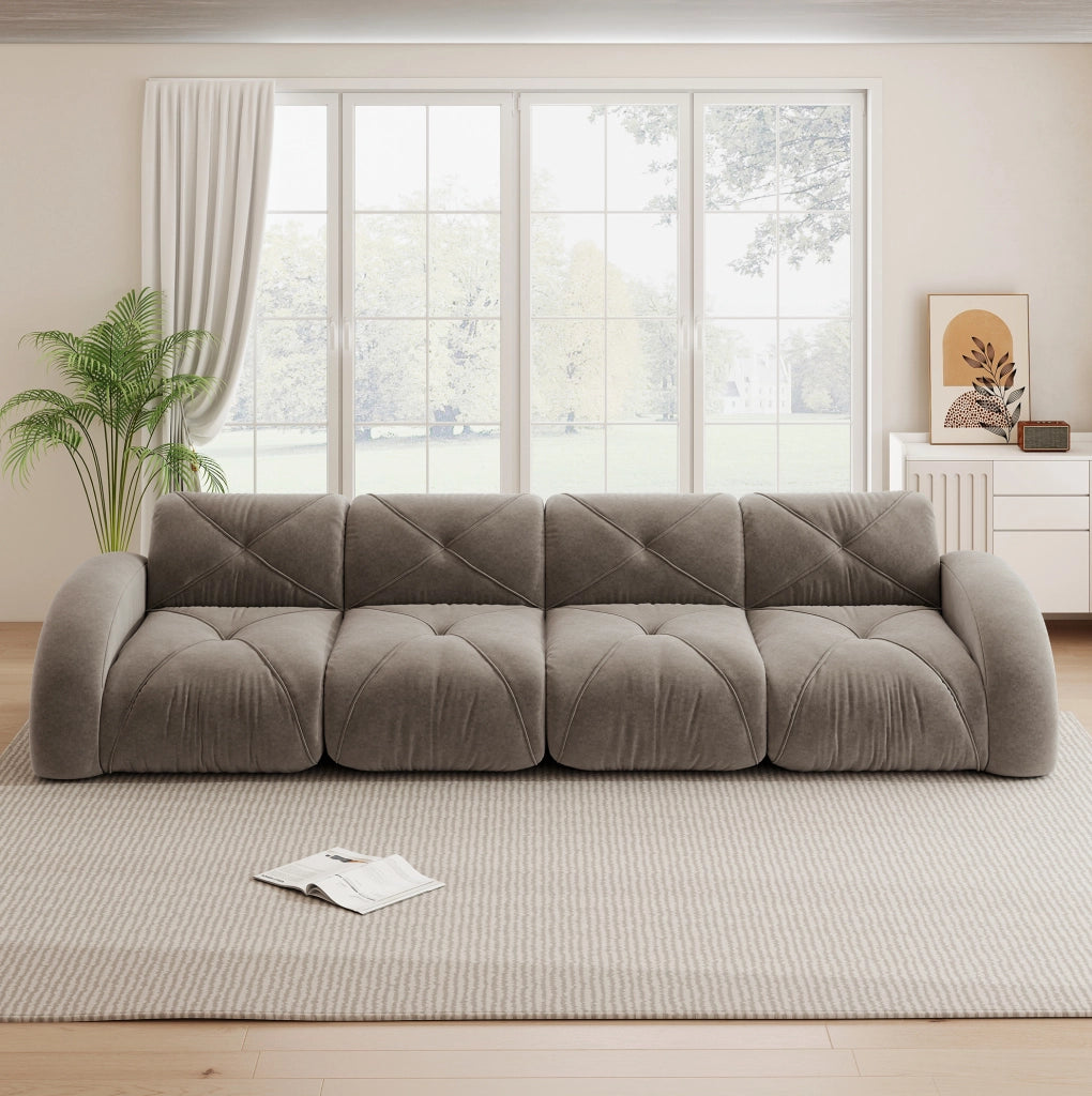 Divano modulare 4 posti senza telaio 358x95x76 cm in chenille taupe