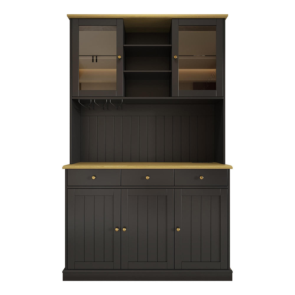 Credenza Xylo 120x40x191cm - Vetri, USB, Poign??es Nere/Dorate