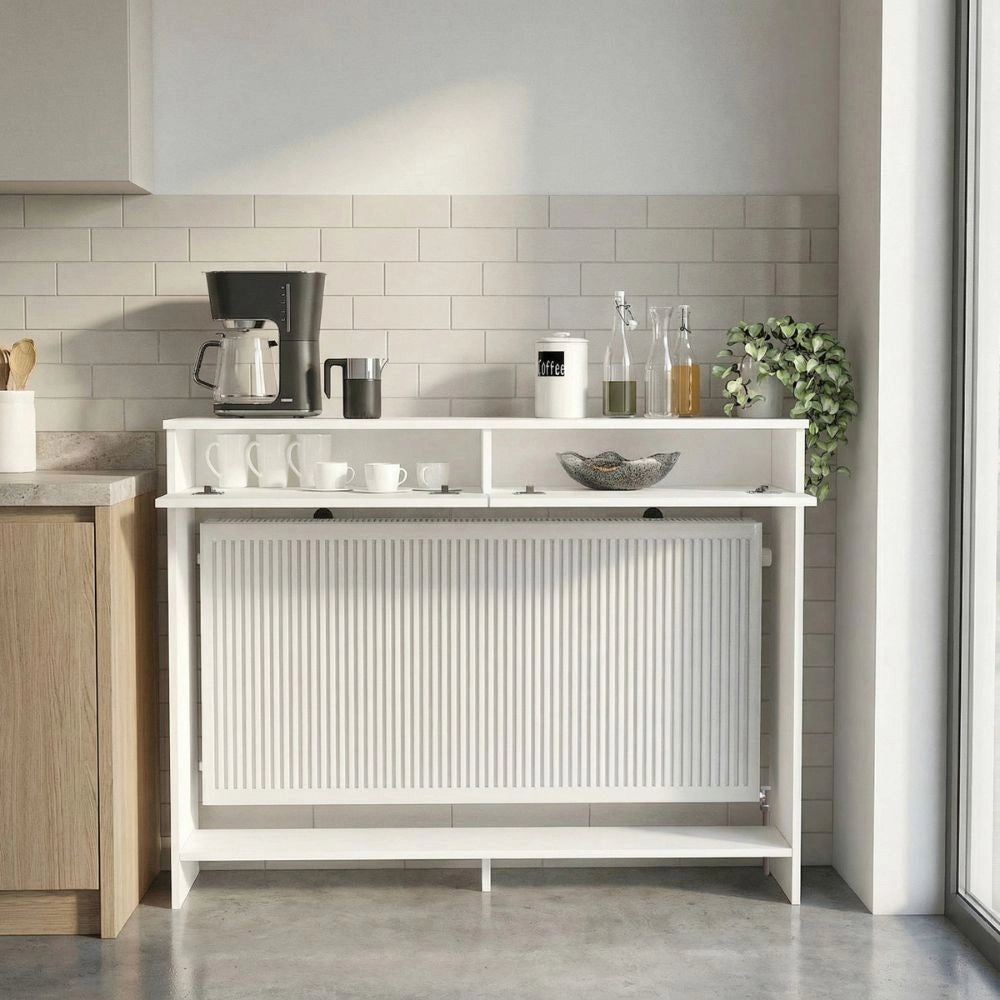 Consolle Copri Termosifone Opelya 130 cm Bianca con Ante a Ribalta – Design Salvaspazio
