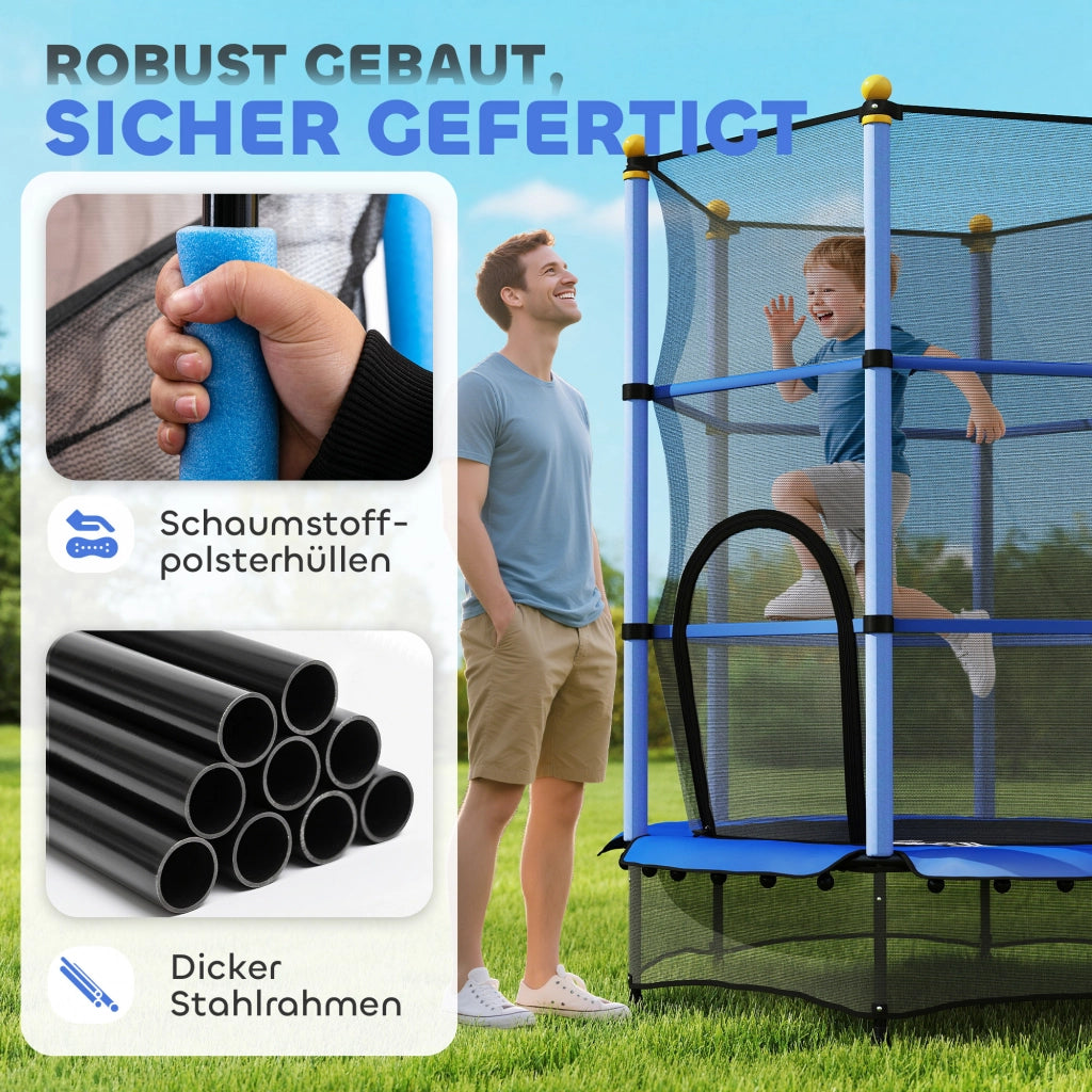 Trampolino bambini ¨C zephmum ¨C Blu, ?140 cm, rete di sicurezza, interno ed esterno