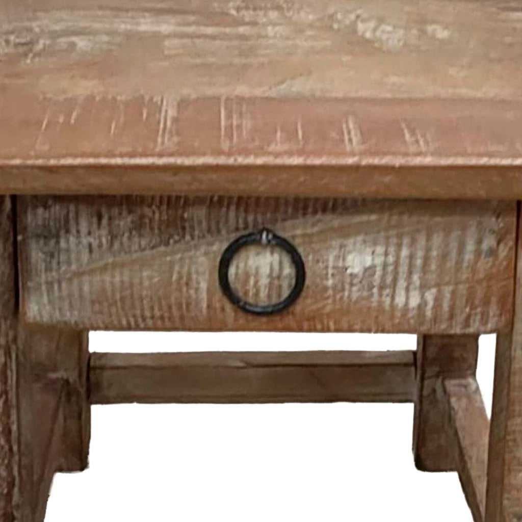 Sgabello con cassetto in legno con finitura artigianale marrone 25x25x29 h cm