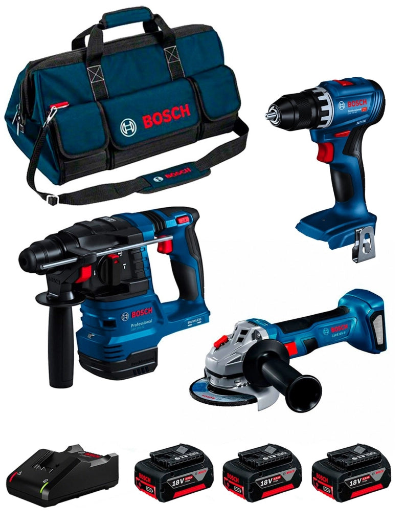 BOSCH Kit 0615A5007L (GWS 18V-8 + GSR 18V-45 + GBH 18V-22 + 3 x 4,0 Ah + GAL18V-40 + Borsa)