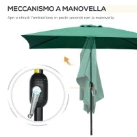 Ombrellone Rettangolare 2x3 m Pieghevole e Regolabile con Manovella, in Alluminio e Poliestere, Verde e Nero