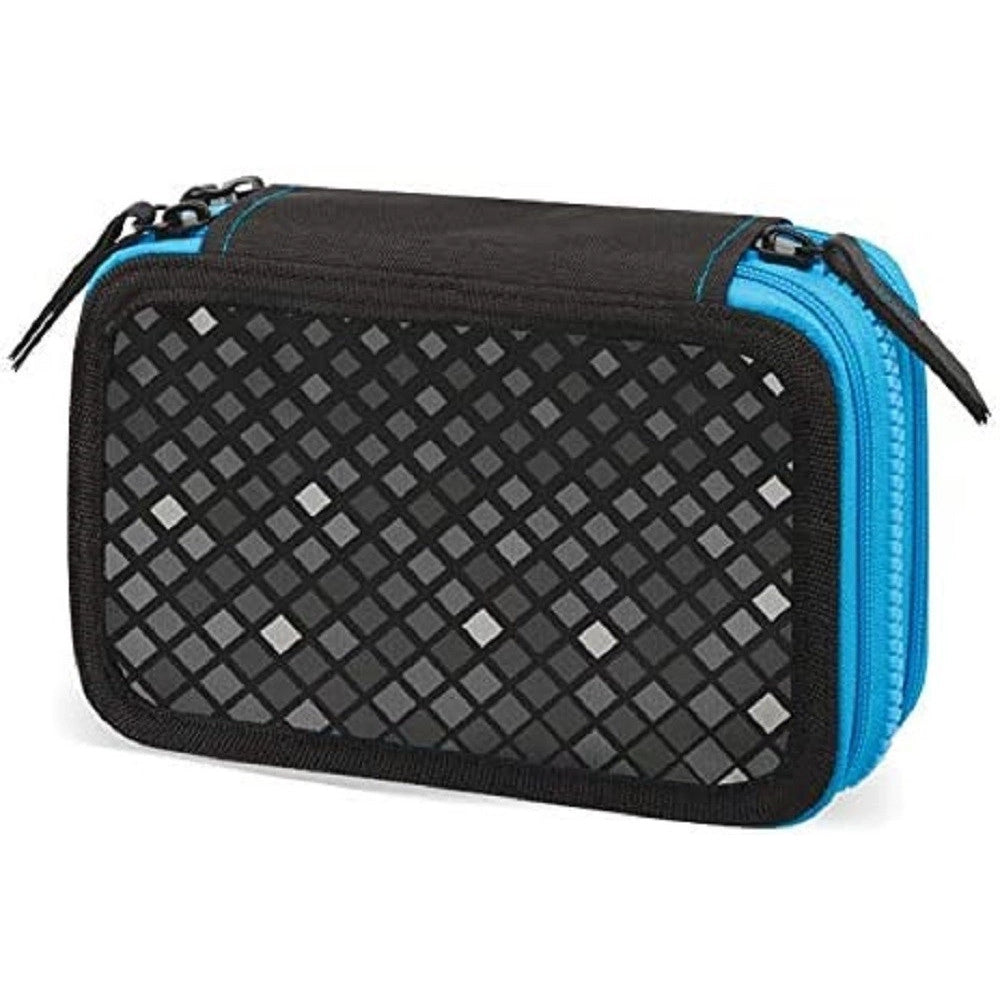 Trade Shop - Astuccio Comix 2win 3 Zip Scomparti Portapastelli Penne Scuola Accessoriato Blu -