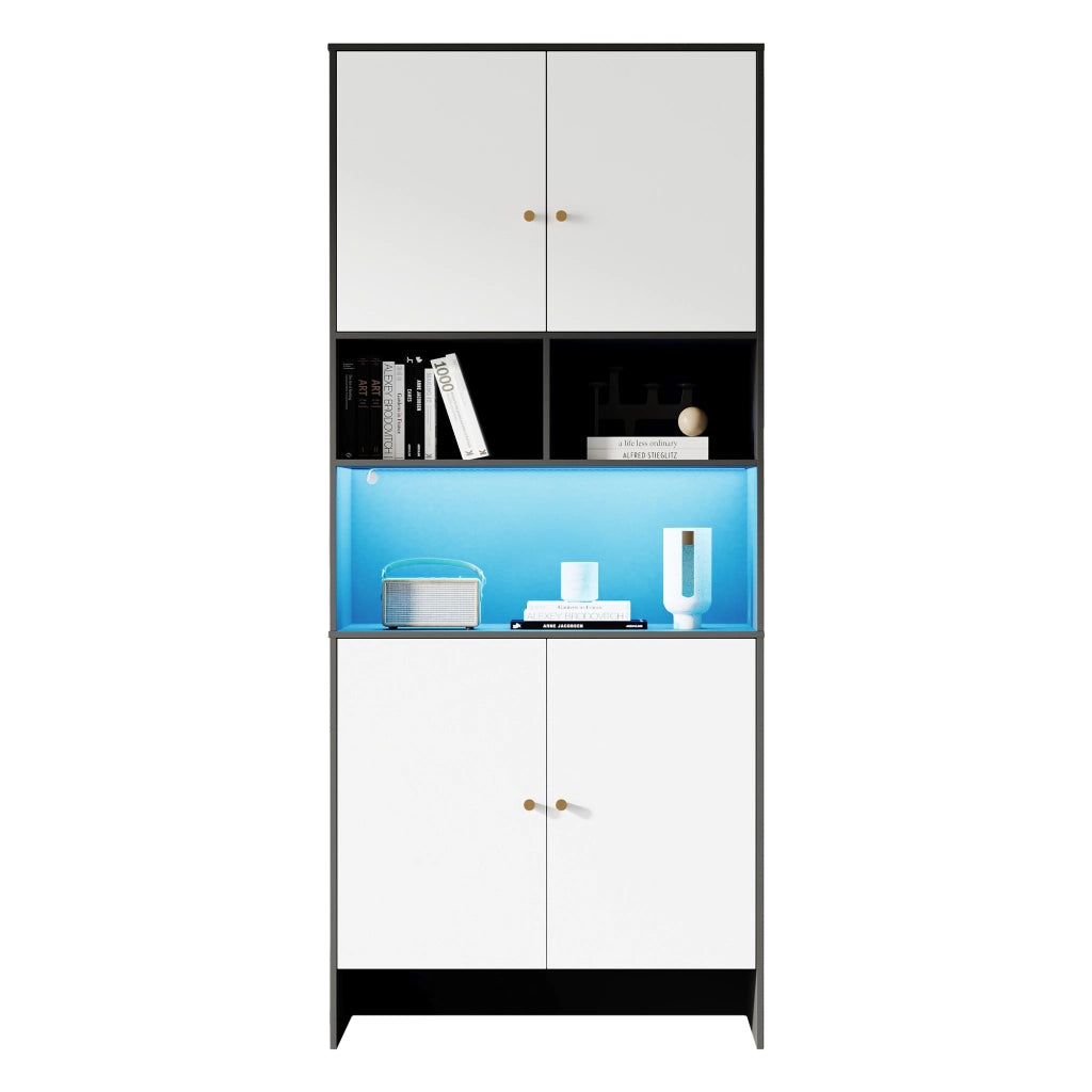 Armadio multiuso - Zephmum- 80 x 40 x 185 cm- Nero e bianco- 4 porte 3 ripiani aperti