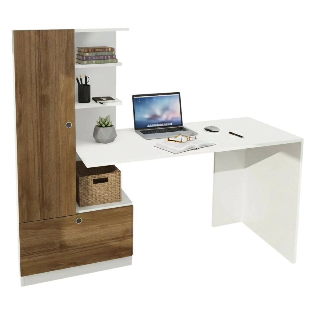Sordio, Scrivania 4 Ripiani, 61.8x149.5x120h cm Bianco