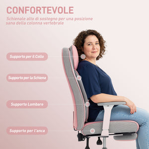 Sedia da Ufficio Ergonomica Rinforzata con Braccioli Regolabili Poggiapiedi e Poggiatesta in PU Rosa