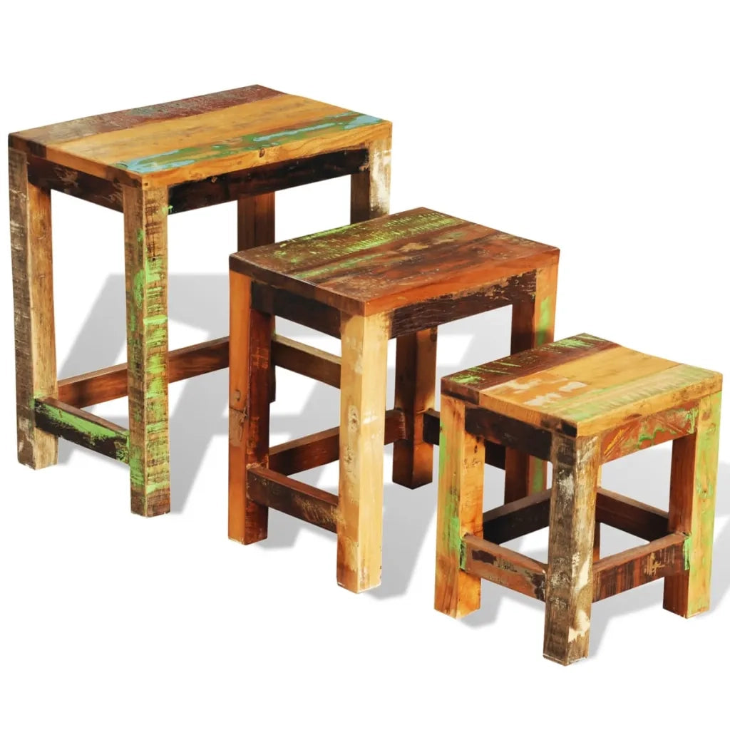 Tavolini Impilabili Set 3 pz | Tavolo laterale in Legno Vintage di Recupero