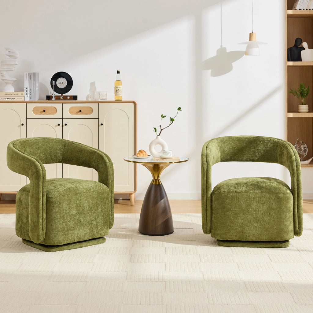 Poltrona girevole 360° in chenille con schienale ergonomico e base robusta verde per soggiorno e lettura moderna