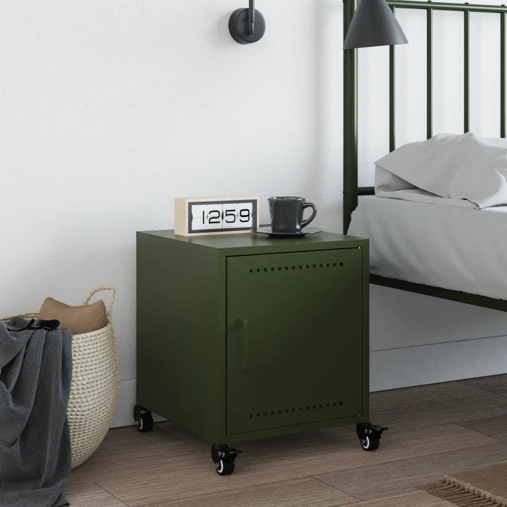 Comodino | Armadio da Notte | Mobiletto da notte Verde Oliva 36x39x43,5 cm in Acciaio