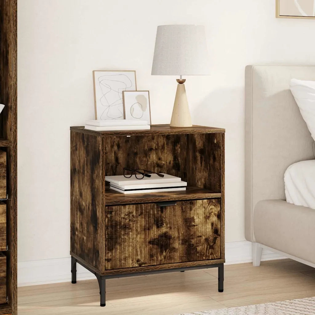 Comodino | Armadio da Notte | Mobiletto da notte Rovere fumo 49 x 36 x 61 cm Legno multistrato