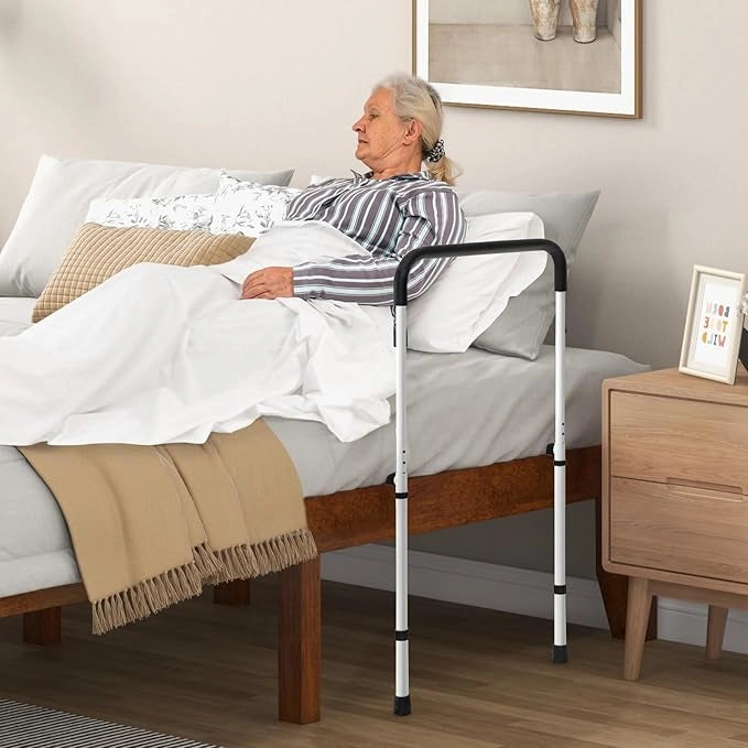 Barra di Supporto per Letto, Barra Regolabili in Lunghezza e Altezza, Sponda Letto Anziani in Metallo Ricoperti di Schiuma per Anziani, Bambini e Disabili, Portata 160 kg