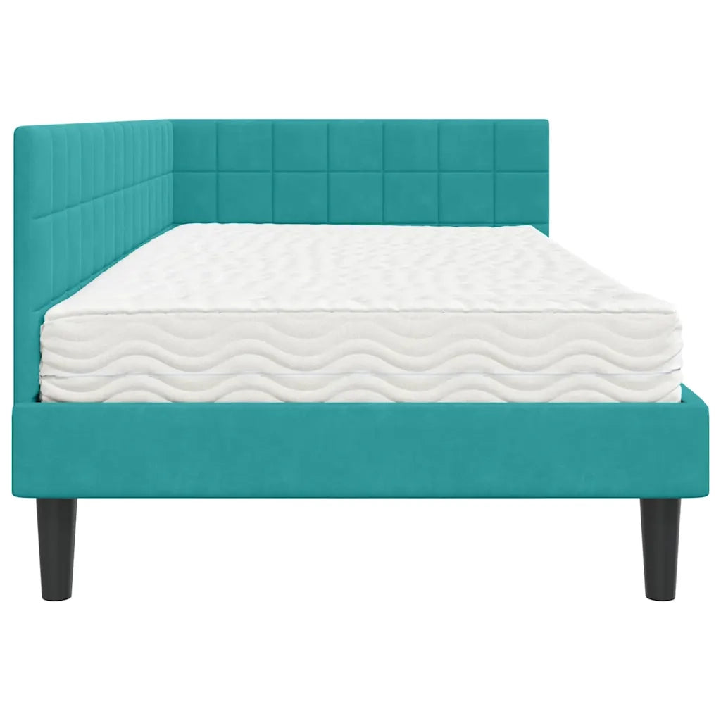 Struttura Letto Angolare con Materasso 2 pz-Giroletto con materasso Turchese Velluto 656995