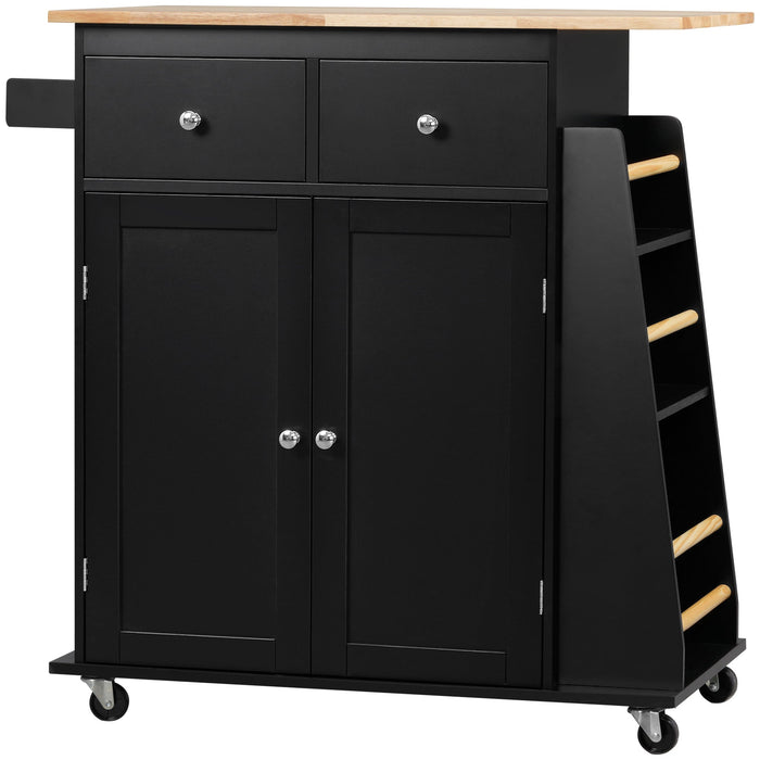 Carrello da Cucina con Armadietto 2 Cassetti e Portaspezie 89x45x89,5 cm in Legno Nero