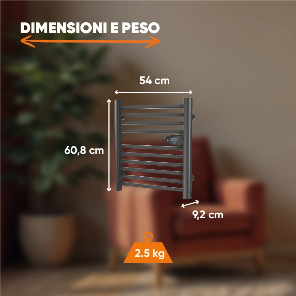 Scaldasalviette elettrico senza fluido Bestherm HESTIA nero 300W, H.62xL.54cm