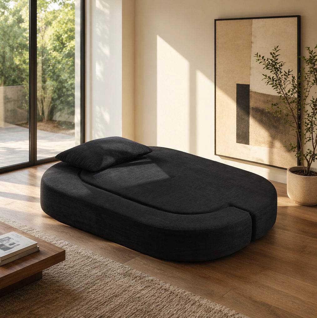 Divano letto pieghevole multifunzione 3 in 1 in flanella; nero