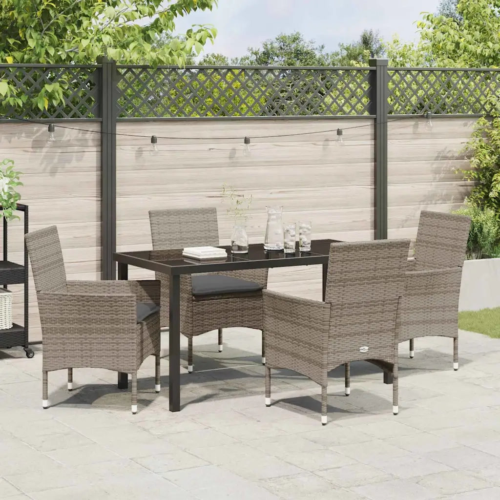 Set da Pranzo per Giardino con cuscino 5 pcs Grigio polyrattan