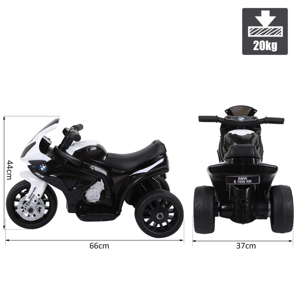 EasyComfort Moto Elettrica per Bambini Max. 20kg con Licenza BMW, Macchina Elettrica con 3 Ruote, Batteria Ricaricabile 6V, Bianco Nera, 66x37x44cm