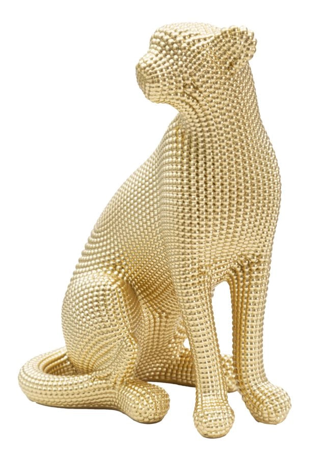 Leopardo perlato sdraiato, poliresina oro 23x15,5x29 cm