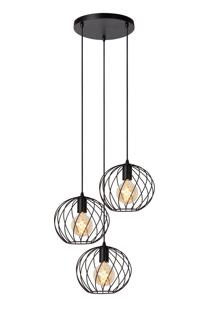Lampada a sospensione Lucide Danza metallo nera 3xE27 Ø50