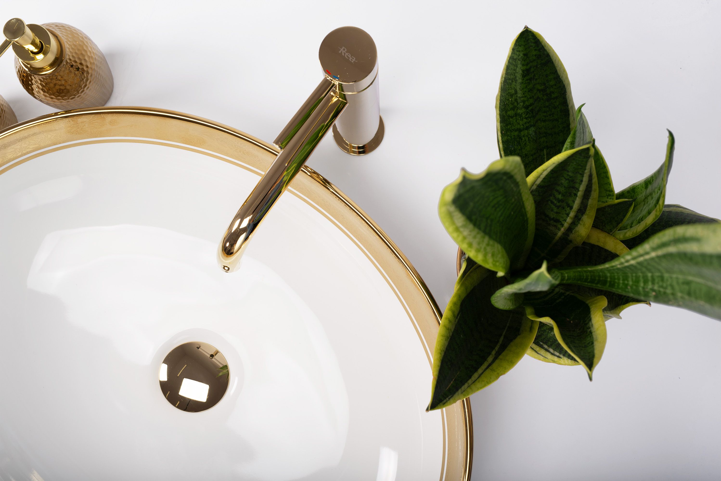 Lavabo Da Appoggio Rea Margot White/gold