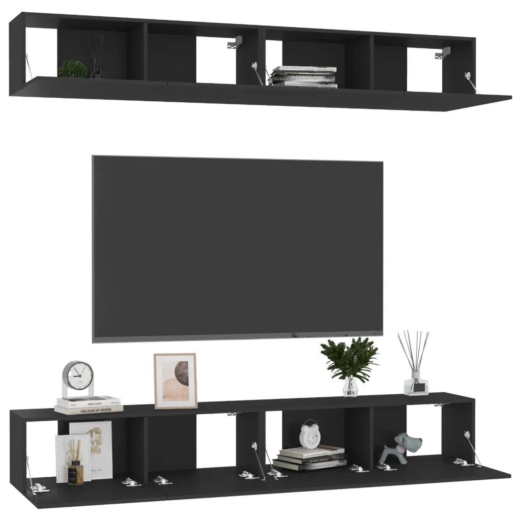 Mobili Porta TV 4 pz Neri 100x30x30 cm in Legno Multistrato 3078746