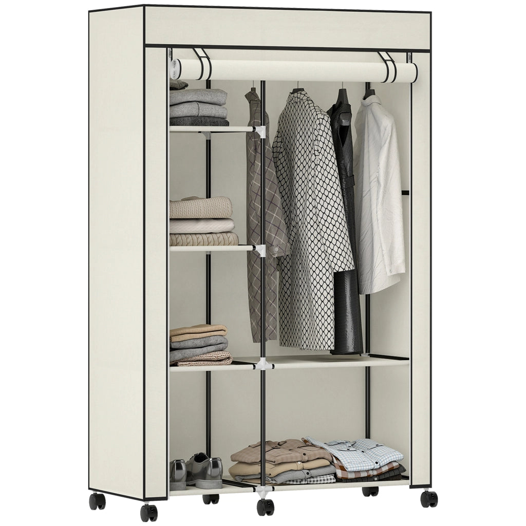 Armadio in tessuto con ante ¨C zephmum ¨C 6 ripiani, 1 appendiabiti, colore crema