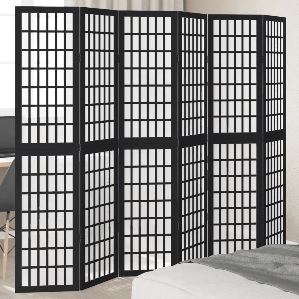 Divisorio Ambienti | Divider per stanze | Paravento 6 Pannelli Nero Legno Massello di Paulownia