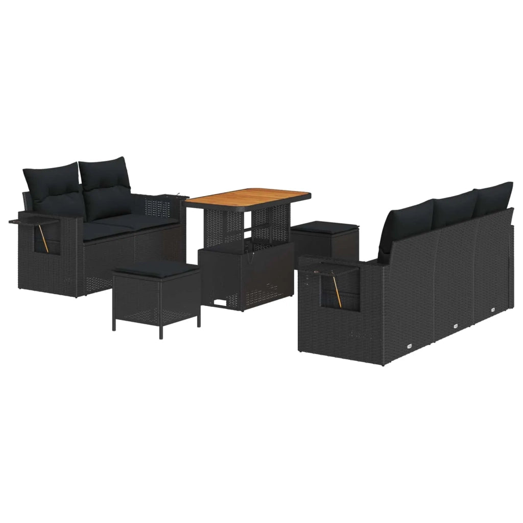 Set Divano da Giardino con cuscino 8 pcs Nero polyrattan 3361689