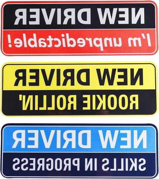 Avvisi di Precauzione per Conducenti Inesperti - Set di 3 Stickers Magnetici Riflettenti - Accessori Auto con Sticker Bumper Rimovibile
