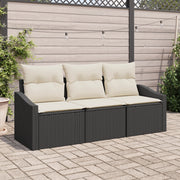 Set di Divani da Giardino 3 Pezzi con Cuscini Rattan Polyrattan Nero