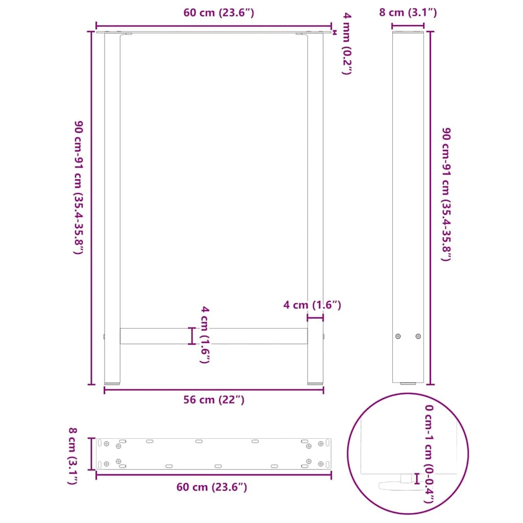 Set di 2 gambe quadrate per tavolo da bar 60 x 90 cm stabilità regolabile stile moderno acciaio antracite 02_0057574