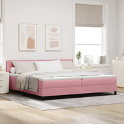 Letto a Sorgente LED con materasso Rosa 200 x 200 cm Velluto