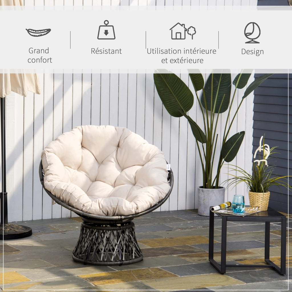 Poltrona papasan giardino ¨C Xylo ¨C polyrattan crema ? 97 cm con cuscino