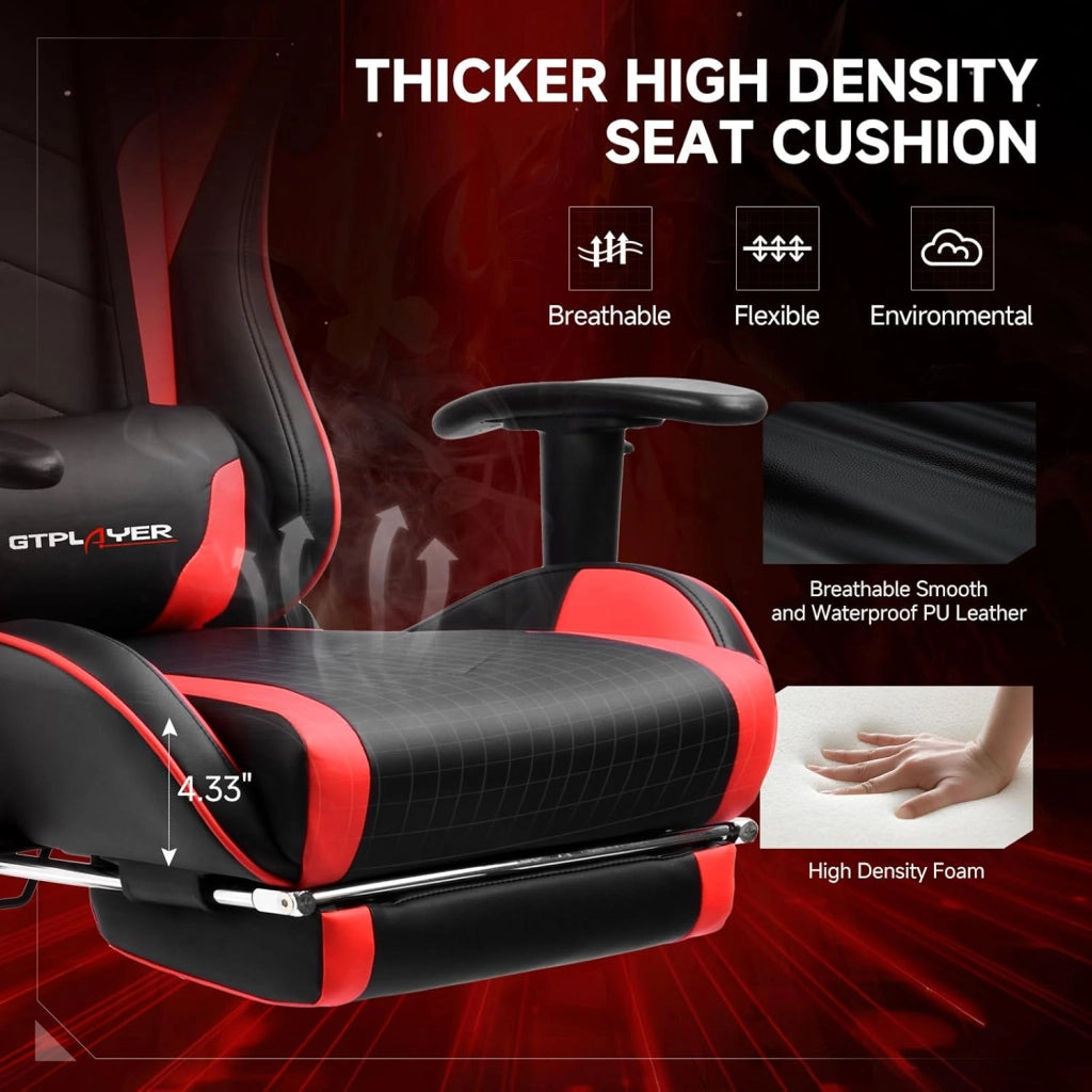 Sedia da gioco con altoparlanti Bluetooth, schienale e altezza regolabili, braccioli 3D, poggiapiedi, sedia ergonomica per computer per giocatori (rosso mattone)