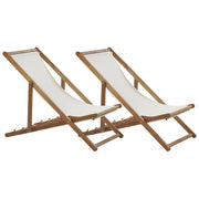 Set di 2 sedie a sdraio da giardino con seduta in tessuto bianco sporco e struttura in legno di acacia chiaro sdraio reclinabili e pieghevoli