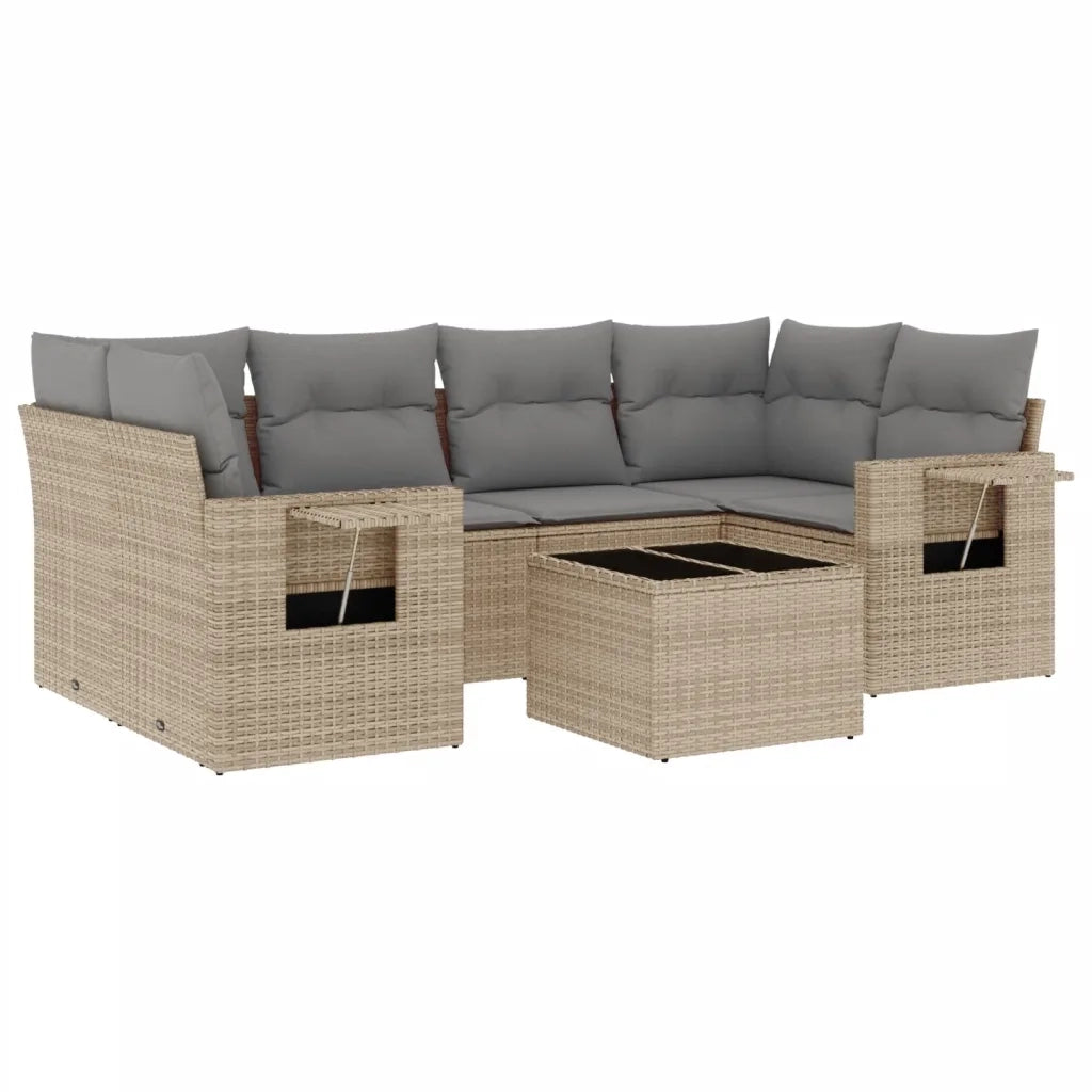 Set Divani da Giardino 7 pz con Cuscini Beige in Polyrattan