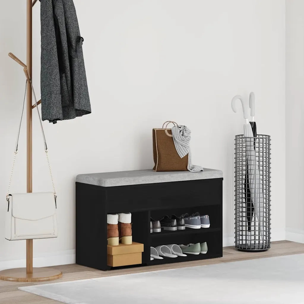 Panca per scarpe Rovere Nero 80 x 30 x 45 cm Legno multistrato 862703