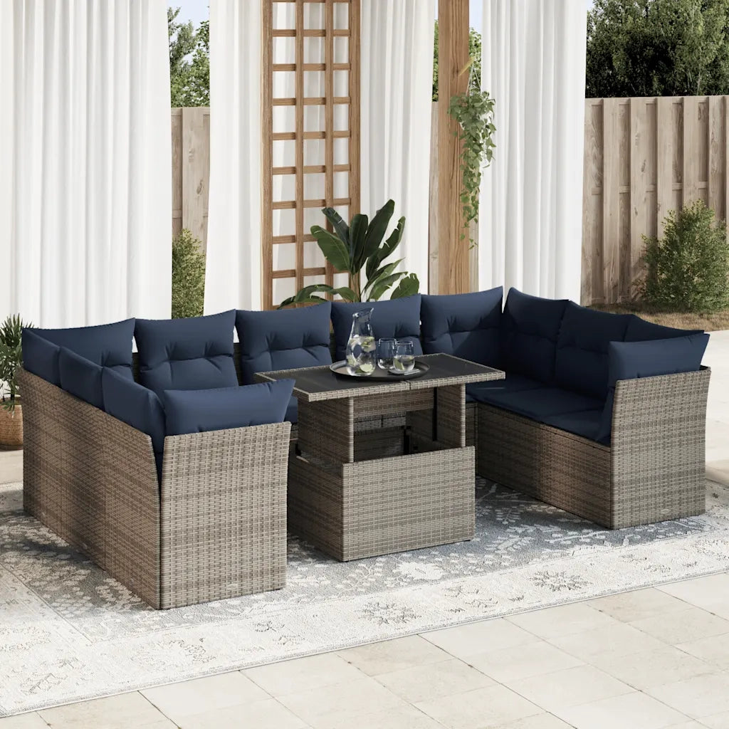 Divano Giardino 10 pz con Cuscini Grigio in Polyrattan Acacia