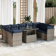 Divano Giardino 10 pz con Cuscini Grigio in Polyrattan Acacia