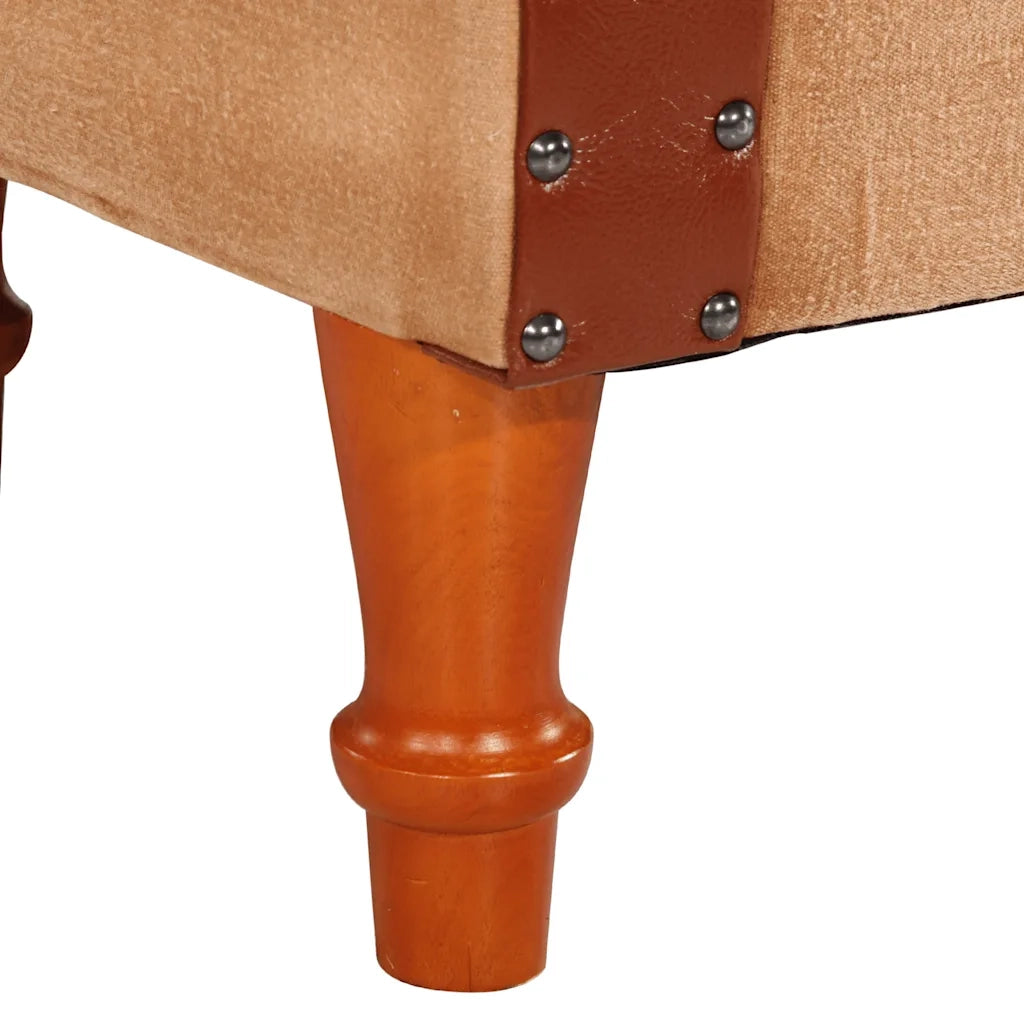Poltrona | Sedia Relax a Pozzetto Marrone Vera Pelle e Legno Massello Mango