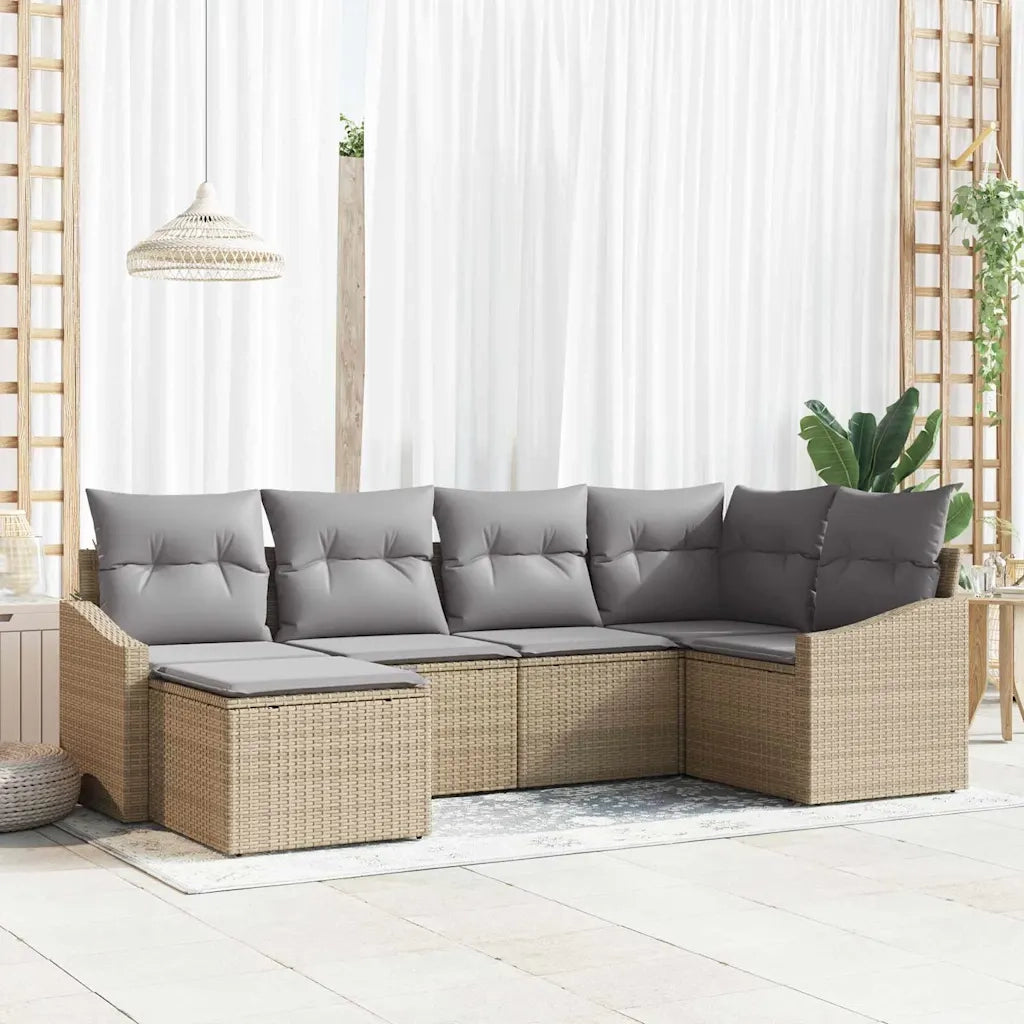 Set di divani con cuscino 6 pcs Beige polyrattan