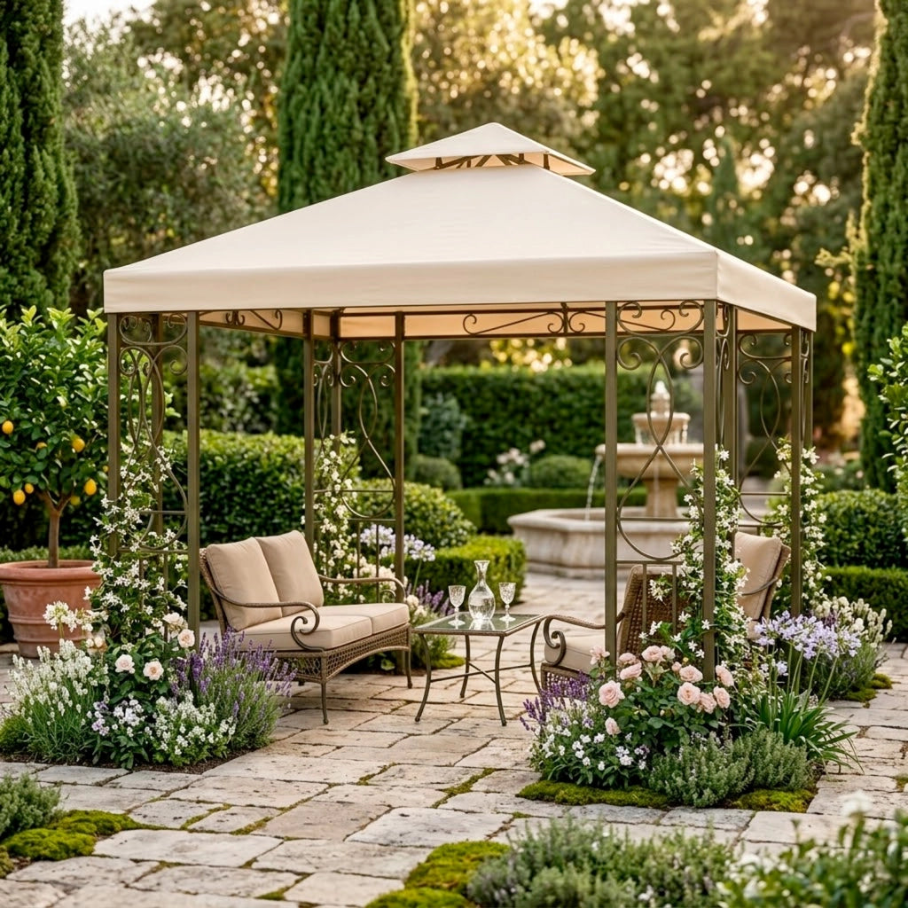Telo Di Ricambio Per Gazebo In Poliestere Con Air Vent Traspirante Protezione Da Sole Pioggia E Agenti Atmosferici Per Giardino Patio Terrazza Outdoor 3 x 3 M Beige